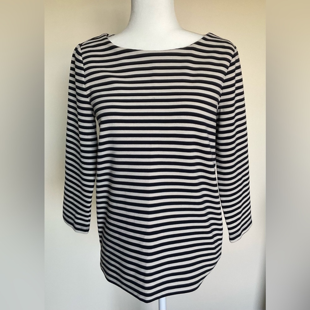 Ann Taylor Black and Cream Striped Top
